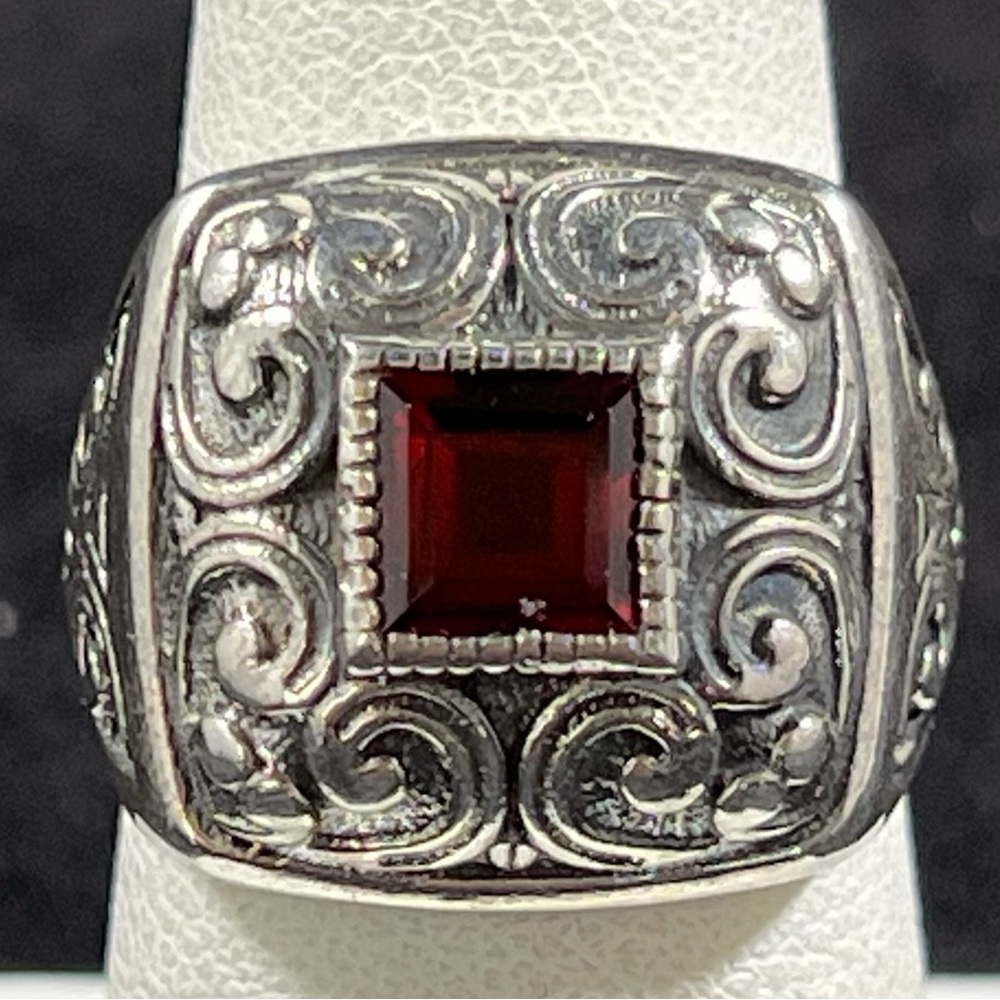 Princess‑Cut Garnet Sterling Silver Ring
